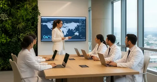 Profesionales de la salud analizando datos clínicos en computadoras y aplicando estadística en medicina.