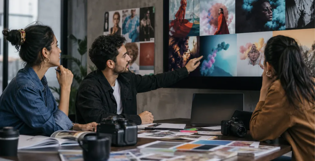 Proceso creativo con recursos visuales y tecnologías generativas que representan el enfoque del Diplomado en Creatividad Publicitaria con IA. 